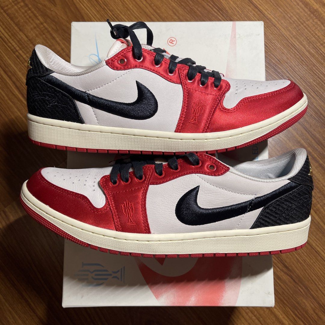 Jordan 1 Low Trophy Room 'Sail & Varsity Red' (Category: Sneakers) located in Pasig City. Submitted by crewkicks.ph (Listing ID 1463841971, Image 2). Description: Jordan 1 Low Trophy Room 'Sail & Varsity Red' Size 10.5 VNDS (Used once) Complete OG ₱8,998 ONLY! Follow @crewkicksph on IG for a discount! ORTIGAS CENTER.