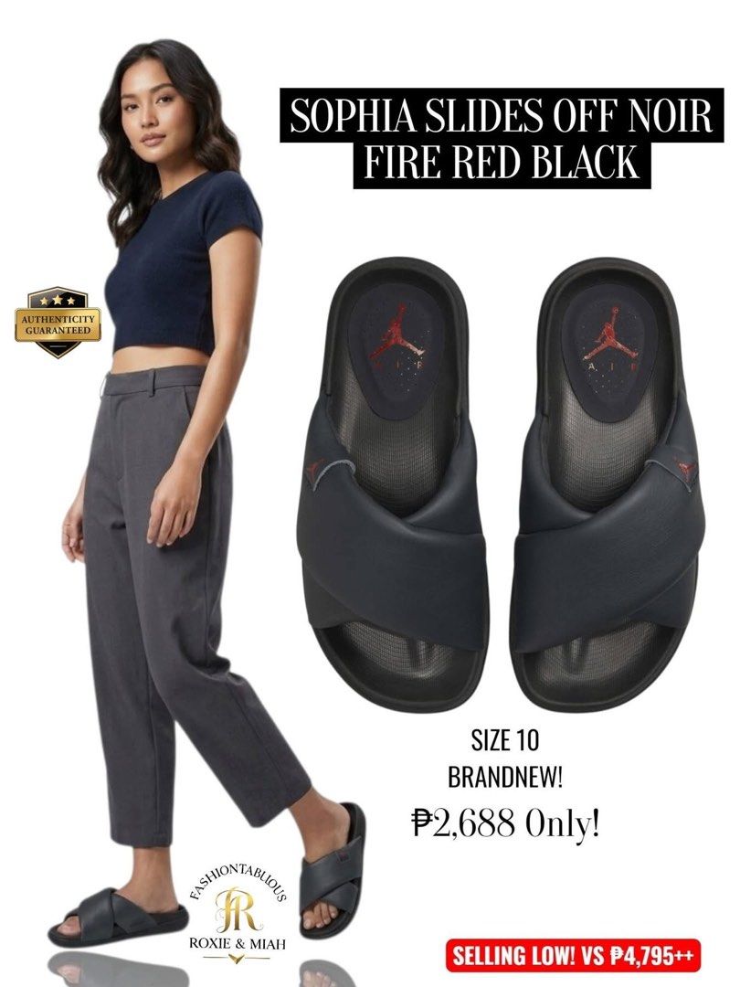 JORDAN SOPHIA SLIDES — BLACK ON BLACK! (Category: Slippers and slides) located in Mandaluyong City. Submitted by luxprelovedbagsparadise (Listing ID 1463893228, Image 3). Description: 🔥 JORDAN SOPHIA SLIDES — BLACK ON BLACK! 🖤🔥 Clean. Sleek. Comfy. And that price? HARD TO BEAT! 😍 💥 SUPER SALE: ₱2,688 ONLY! ❌ Regular Price: ₱4,795++ ✨ BRAND NEW + WITH BOX 📌 SIZE 10 ONLY Perfect for your everyday fits—whether you’re running errands, chilling 