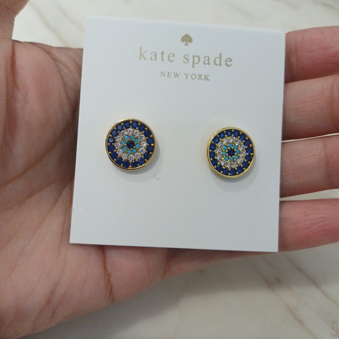 Kate Spade Evil Eye Stud Earrings Gold Blue White (Category: Earrings) located in Manila. Submitted by manalastas12411 (Listing ID 1463850301, Image 3). Description: - Cute evil eye stud earrings from Kate Spade - Gold tone with blue and white stones - Perfect size for everyday wear - Comes with original Kate Spade card - Makes a great gift idea.