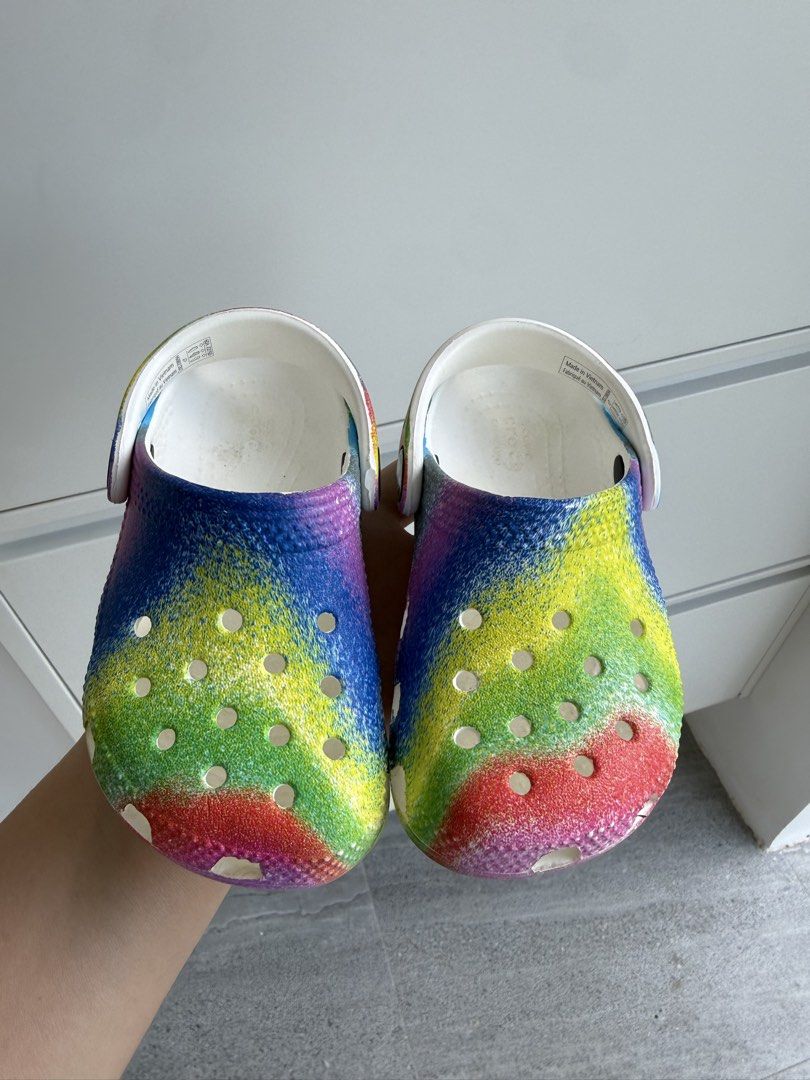 Kids' Crocs Jibbitz Rainbow Tie-Dye Clogs Size 7 (Category: Babies & Kids Fashion) located in Iloilo. Submitted by papillon30 (Listing ID 1463782589, Image 2). Description: - Cute rainbow tie-dye Crocs for kids - Size 7 - Easy slip-on style - Great for everyday wear or playing outside - Vibrant and fun tie-dye pattern - Perfect for colorful shoe lovers.