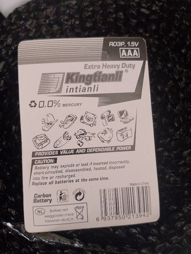 Kingtianli AAA Carbon Batteries (4-pack) (Category: Batteries & Chargers) located in Quezon City. Submitted by susmaryosep1 (Listing ID 1463852443, Image 3). Description: - 4-pack Kingtianli AAA Carbon Batteries - Extra Heavy Duty Performance - 1.5V Power Output - 0% Mercury Content - Dependable power for everyday electronics - Please check photos for more details 150.