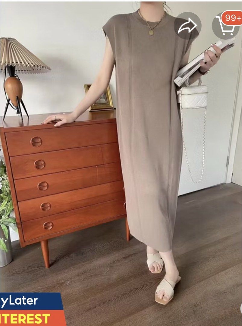 Knitted dress (Category: Dresses) located in Santa Rosa. Submitted by malyaolivera (Listing ID 1463794438, Image 1). Description: - Simple taupe sleeveless midi dress - Relaxed fit with crew neckline - Soft and flowy fabric - Versatile for casual outings or dressing up - Easy to style with sandals or sneakers -Free size, can fit up to 75kg.