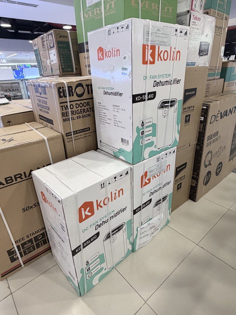 👉🏼Kolin Dehumidifier❗️ (Category: Air Purifiers & Dehumidifiers) located in Manila. Submitted by almnantnr (Listing ID 1463791692, Image 1). Description: Note: For Cash Payment Only ☆For Sale! We Have Physical Stores. ☆Note: Cash ONLY! Or COD (charges may apply) Model KD 55L410 SRP 25695 SALE PRICE - 20390 Specifications Compressor Protection Humidity Control Full Water Tank Shut-off Filter Clean Indicator Memory Child Lock Two-Speed Fan R410a 
