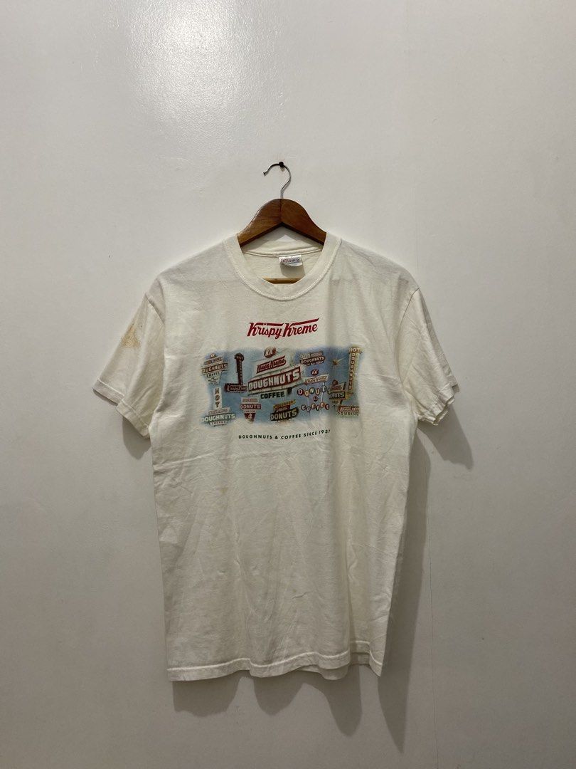 Krispy Kreme Doughnuts & Coffee Since 1931 (Category: Tshirts & Polo Shirts ) located in Naga. Submitted by jamesserra69599 (Listing ID 1463827039, Image 1). Description: MEDIUM ON TAG 19.8x28.5 COLOR RATE: 9/10 GOOD CONDITION ISSUE: RUST STAIN SLEEVE, YELLOW DOT STAINS HEM.