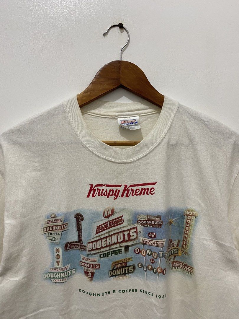 Krispy Kreme Doughnuts & Coffee Since 1931 (Category: Tshirts & Polo Shirts ) located in Naga. Submitted by jamesserra69599 (Listing ID 1463827039, Image 2). Description: MEDIUM ON TAG 19.8x28.5 COLOR RATE: 9/10 GOOD CONDITION ISSUE: RUST STAIN SLEEVE, YELLOW DOT STAINS HEM.