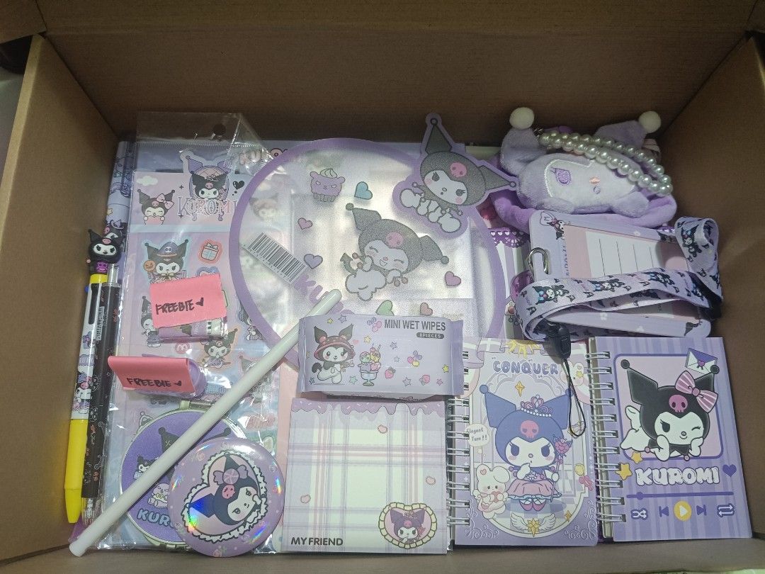 Kuromi Stationery Bundle - Fan, Notebooks, Pens & More! (Category: Stationery & School Supplies) located in Imus. Submitted by mrpp03 (Listing ID 1463858992, Image 1). Description: - Adorable Kuromi stationery bundle! - Includes a fan, notebooks, and pens. - Features other cute Kuromi-themed accessories. - Perfect for any Kuromi enthusiast. - Ideal for personalizing your planner or journal. - All items showcase the iconic Kuromi design. - Please 