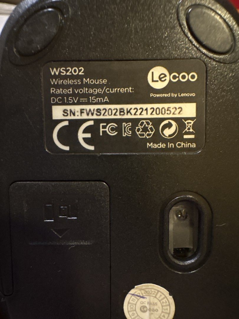 Lecoo (Lenovo) Wireless Optical Computer Mouse - WS202 (Category: Mouse & Mousepads) located in Manila. Submitted by tsukkisell (Listing ID 1463922966, Image 3). Description: - Brand: Lecoo - Lenovo - Type: Wireless Optical Mouse - Color: Black - Features: Scroll wheel, DPI button - Condition: Tested and working - Ideal for: Everyday use NO MORE BOX Model WS202.