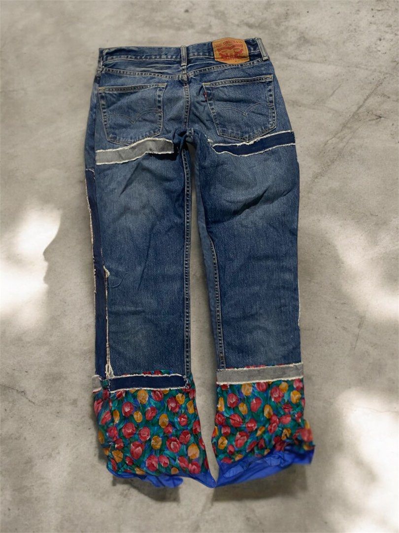 Levi's 511 Customised Jeans Floral Patchwork (Category: Jeans) located in General Trias. Submitted by mangu_ukay (Listing ID 1463748993, Image 2). Description: - Customised Levi's jeans - Unique patchwork design with floral fabric accents - Distressed denim look - Perfect statement piece for a stylish outfit.