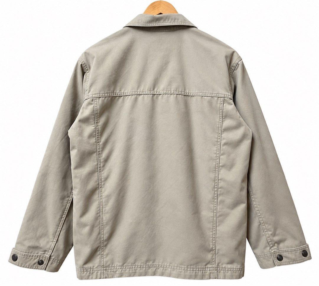 l.l.bean Men's Tan Cotton Blend Zip-Up Jacket (Category: Coats, Jackets and Outerwear) located in Tangub. Submitted by laurbepena33002 (Listing ID 1463891369, Image 2). Description: - Classic L.L.Bean jacket - Color: Tan - Material: heavy canvas like carhartt - Features: Full zip front, two chest pockets, two side pockets, button cuffs - Style: Great for everyday wear - Dimension W23” x L28” x SL 26”.