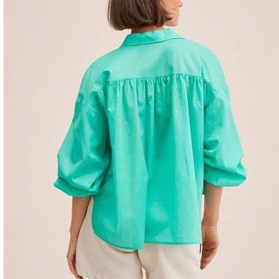 Mango Green/Torquoise V-Neck Long Sleeve Blouse (Category: Blouses) located in Baguio. Submitted by tresmariascloset13 (Listing ID 1462140724, Image 2). Description: - MNG turquoise blouse - V-neck with collar - Long sleeves with elastic cuffs - Loose, flowy fit .