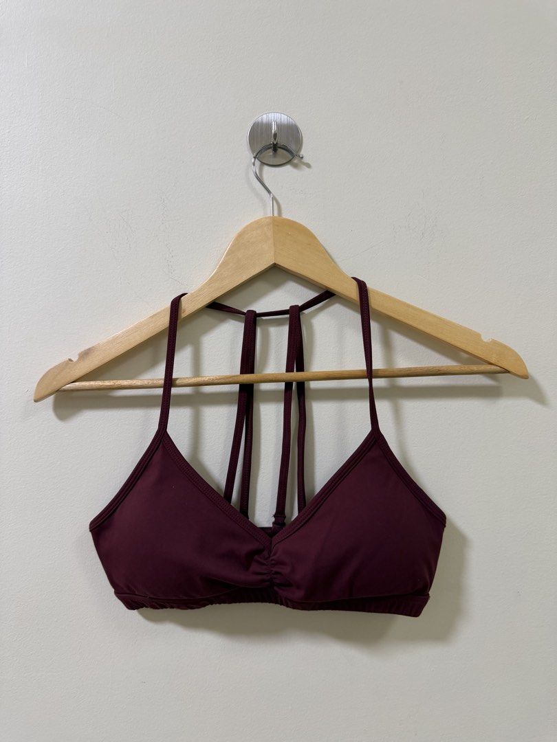 Maroon Sports Bra with Strappy Back (Category: Activewear) located in Makati City. Submitted by andzr. (Listing ID 1463885382, Image 1). Description: - Chic maroon sports bra - Features a stylish strappy back design - Gathered detail at the bust for a flattering look - Versatile: great for workouts or as a bikini top - Offers comfort and style.