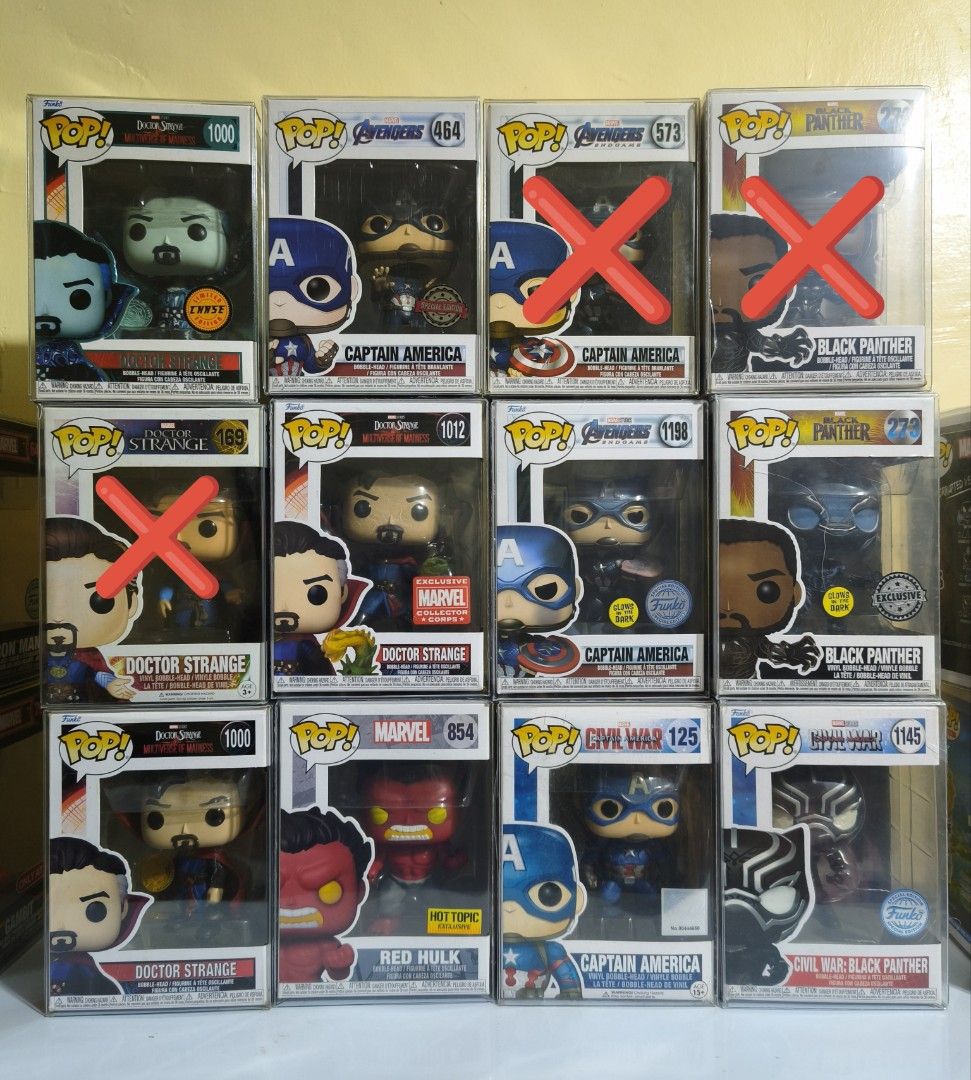 Marvel Funko Pops (Category: Action & Battle Toys) located in Manila. Submitted by daily.tipid (Listing ID 1463886165, Image 1). Description: Secure your Marvel Funko Pops na‼️lalabas sila sa Doomsday 650 each sa walang sticker 999 sa exclusives Chase - 1,350 Doctor Strange Black Panther Captain America Hulk Bundle discount?pm agad...