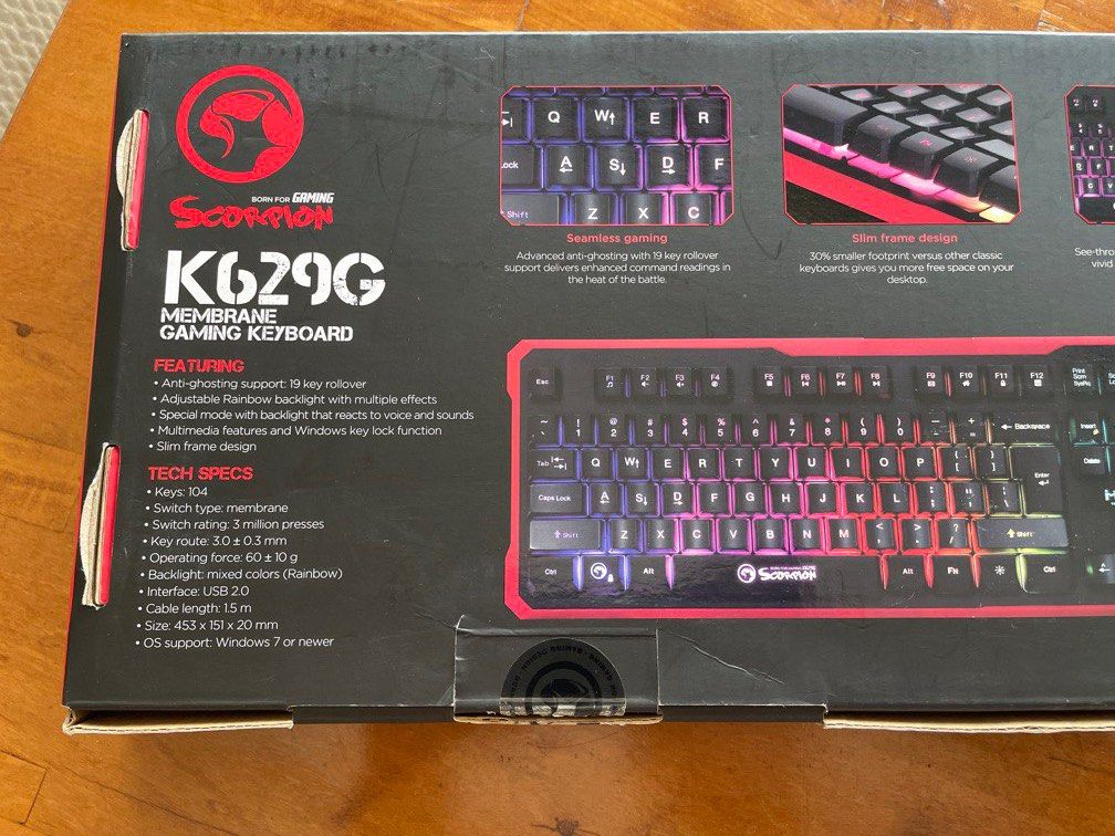 Marvo keyboard (Category: Computer Keyboard) located in Makati City. Submitted by gr8bargain (Listing ID 1463784418, Image 2). Description: Scorpion K629G gaming keyboard Marvo .