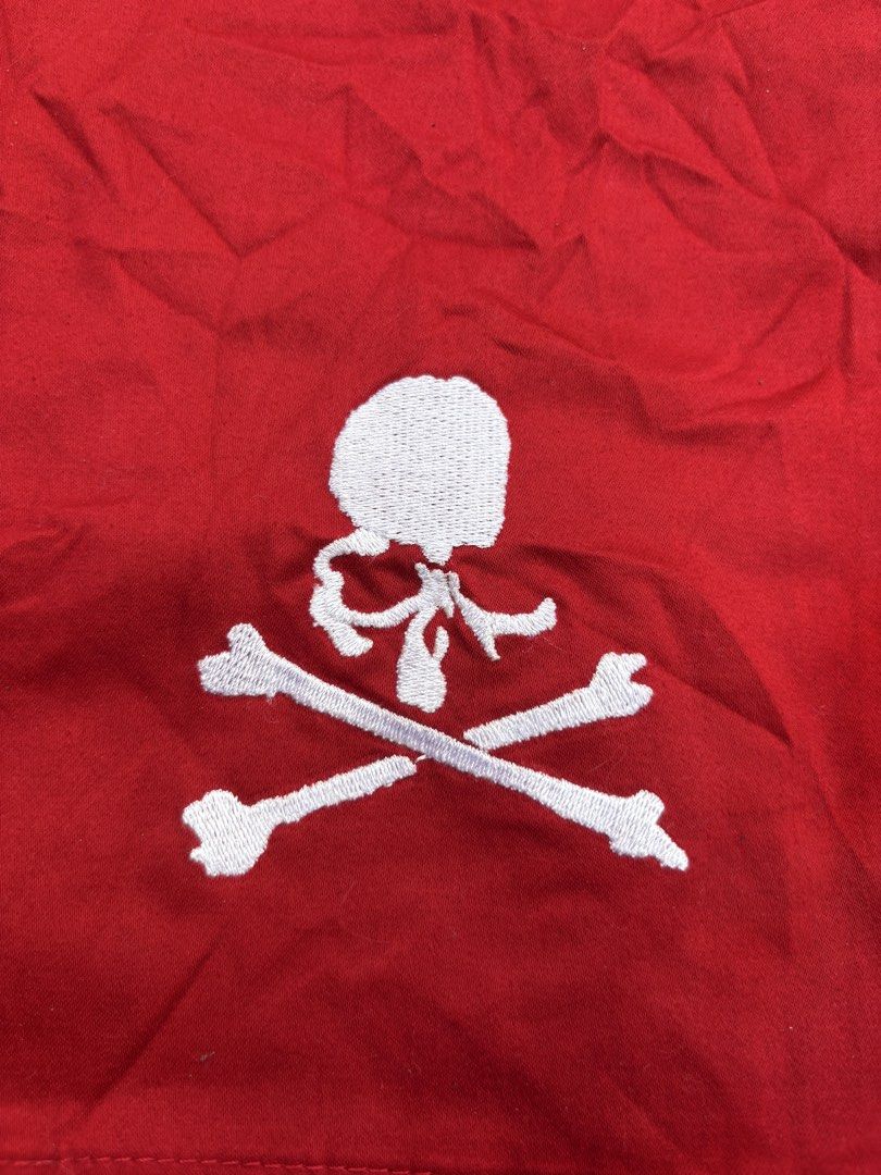 Mastermind Japan Red Skull & Crossbones Pants Size L (Category: Jeans) located in Caloocan City. Submitted by neweagle-424b (Listing ID 1463820073, Image 2). Description: Mastermind double skull pants 30 waistline 37.5 length 8 leg hole - Brand: Mastermind Japan - Color: Red - Size: L - Material: 100% Cotton - Features: Iconic skull and crossbones embroidery on both legs - Style: Statement piece.