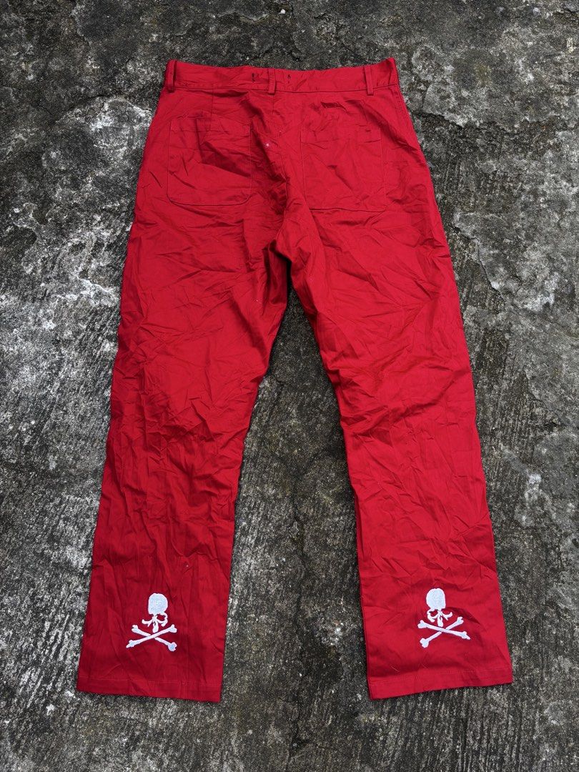 Mastermind Japan Red Skull & Crossbones Pants Size L (Category: Jeans) located in Caloocan City. Submitted by neweagle-424b (Listing ID 1463820073, Image 1). Description: Mastermind double skull pants 30 waistline 37.5 length 8 leg hole - Brand: Mastermind Japan - Color: Red - Size: L - Material: 100% Cotton - Features: Iconic skull and crossbones embroidery on both legs - Style: Statement piece.
