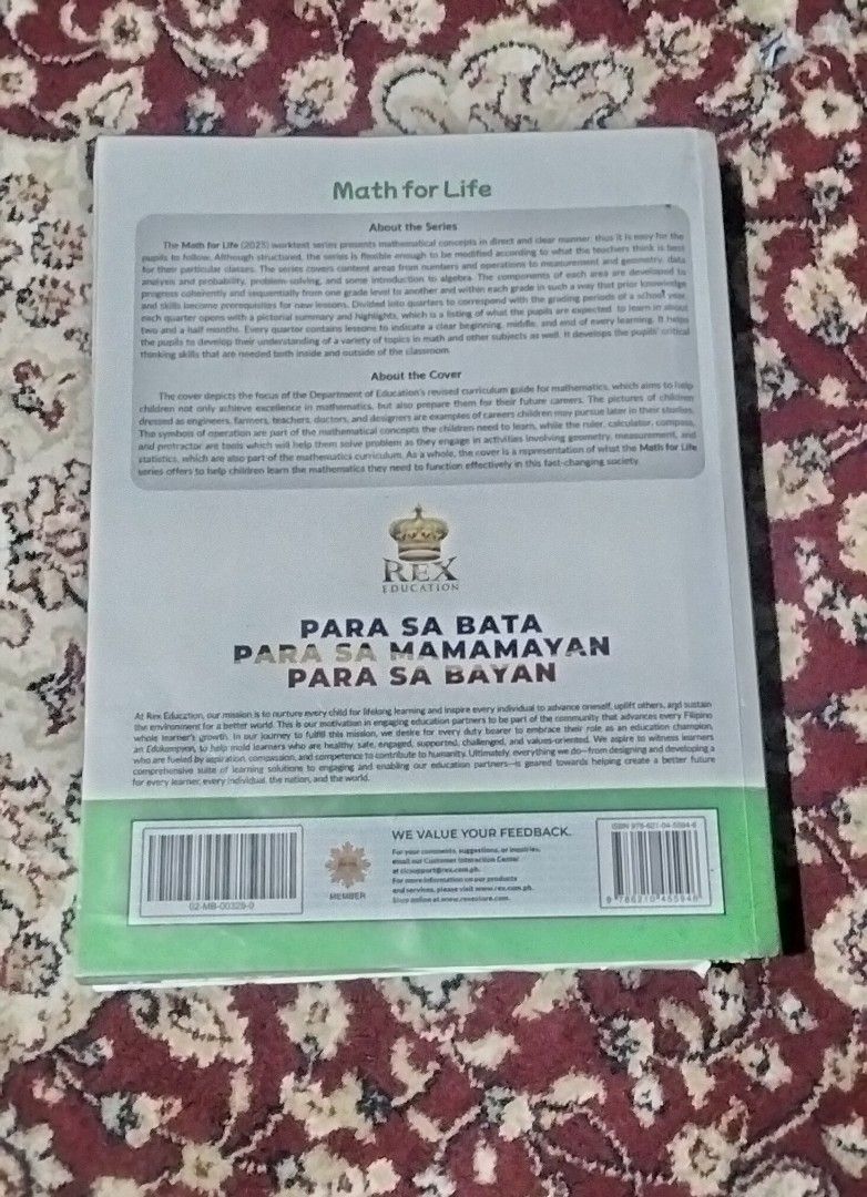 Math for Life Grade 2 Book (2025 Edition) | Fairly Used (Category: Assessment Books) located in Manila. Submitted by svikayle (Listing ID 1463744265, Image 2). Description: • Math for Life: Worktext in Mathematics Grade 2 • First Edition — 2025 • Published by REX Education • Preloved and still usable • Has some pencil markings inside but can still be erased • Cover and pages are still intact • May have signs of use/storage • Selling as is RFS: No