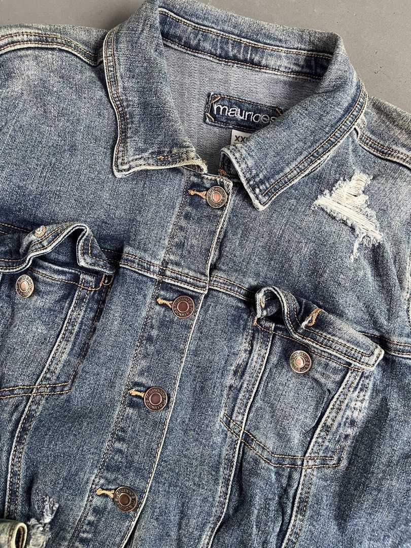 MAURICES DENIM JACKET (Category: Coats, Jackets and Outerwear) located in Quezon City. Submitted by kentstuff (Listing ID 1463832767, Image 3). Description: MAURICES Size XXL On Tag Shoulder-Hem : 20” Pit-Pit : 21” Condition: Excellent CR: 9.8/10 Flaws: ❌ Needwash DISCLAIMER: This is a thrifted item. All brands, logos, and trademarks belong to their rightful owners. We’re here to rehome great pieces — no brand affiliation intended..