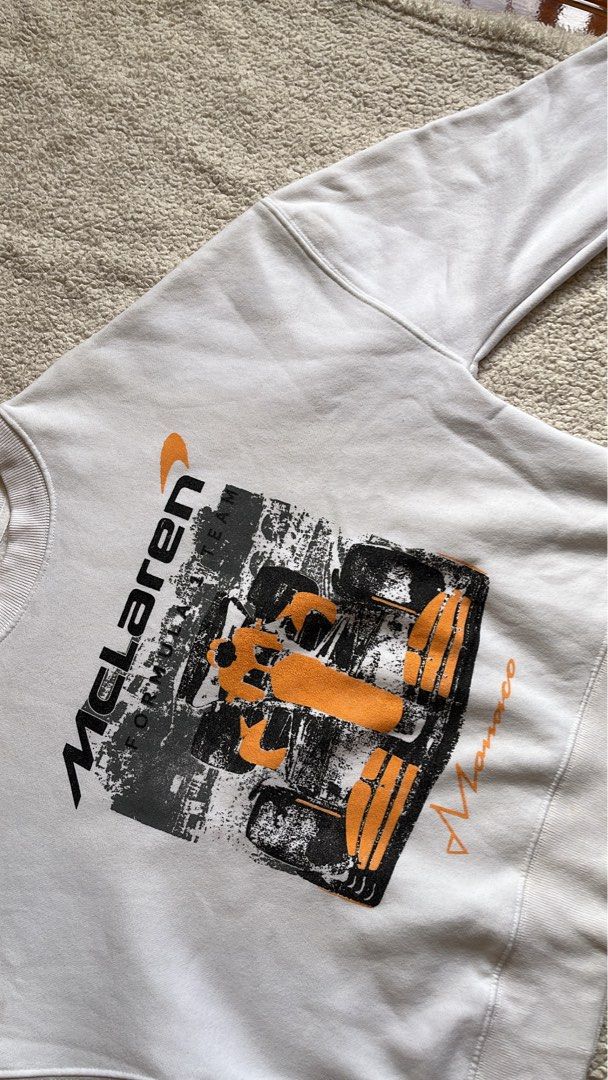 McLaren Formula 1 Team Monaco Graphic Sweatshirt (Category: Coats, Jackets and Outerwear) located in Cauayan City . Submitted by declutterdarling (Listing ID 1462709552, Image 2). Description: *Just a reminder that this sweatshirt has a few stains. 🧺Size: M 🫶🏻 Condition: 9/10 ❤️Reason for selling: Decluttering 📦Delivery fee: Shouldered by the buyer 🧾MOP: GCASH 👗Actual item shown in the photos ! Please check the size and details carefully be