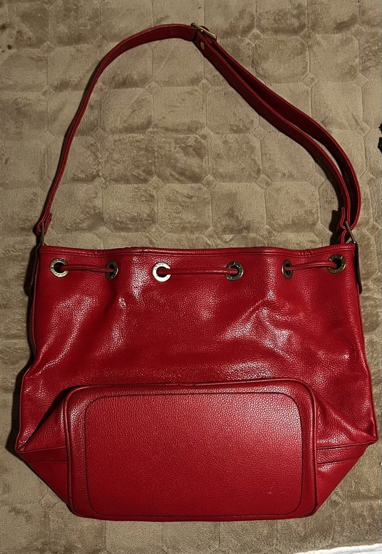 MCM Red Leather Drawstring Bucket Bag (Category: Luxury Bags & Wallets) located in Manila. Submitted by pokenor111 (Listing ID 1463867323, Image 2). Description: .