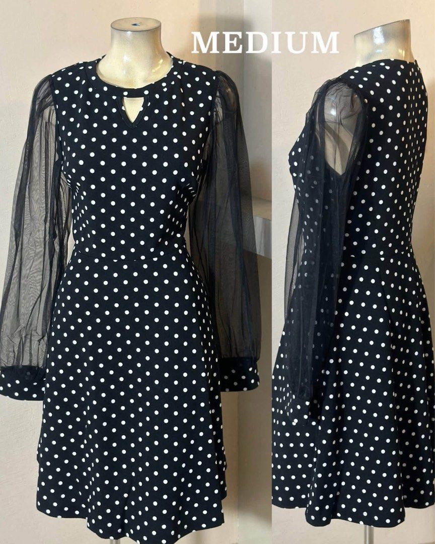 Medium Black Polka Dot Longsleeves Dress (Category: Dresses) located in Cavite. Submitted by wishie_collects (Listing ID 1463934441, Image 2). Description: Size Med On tag Brand New.