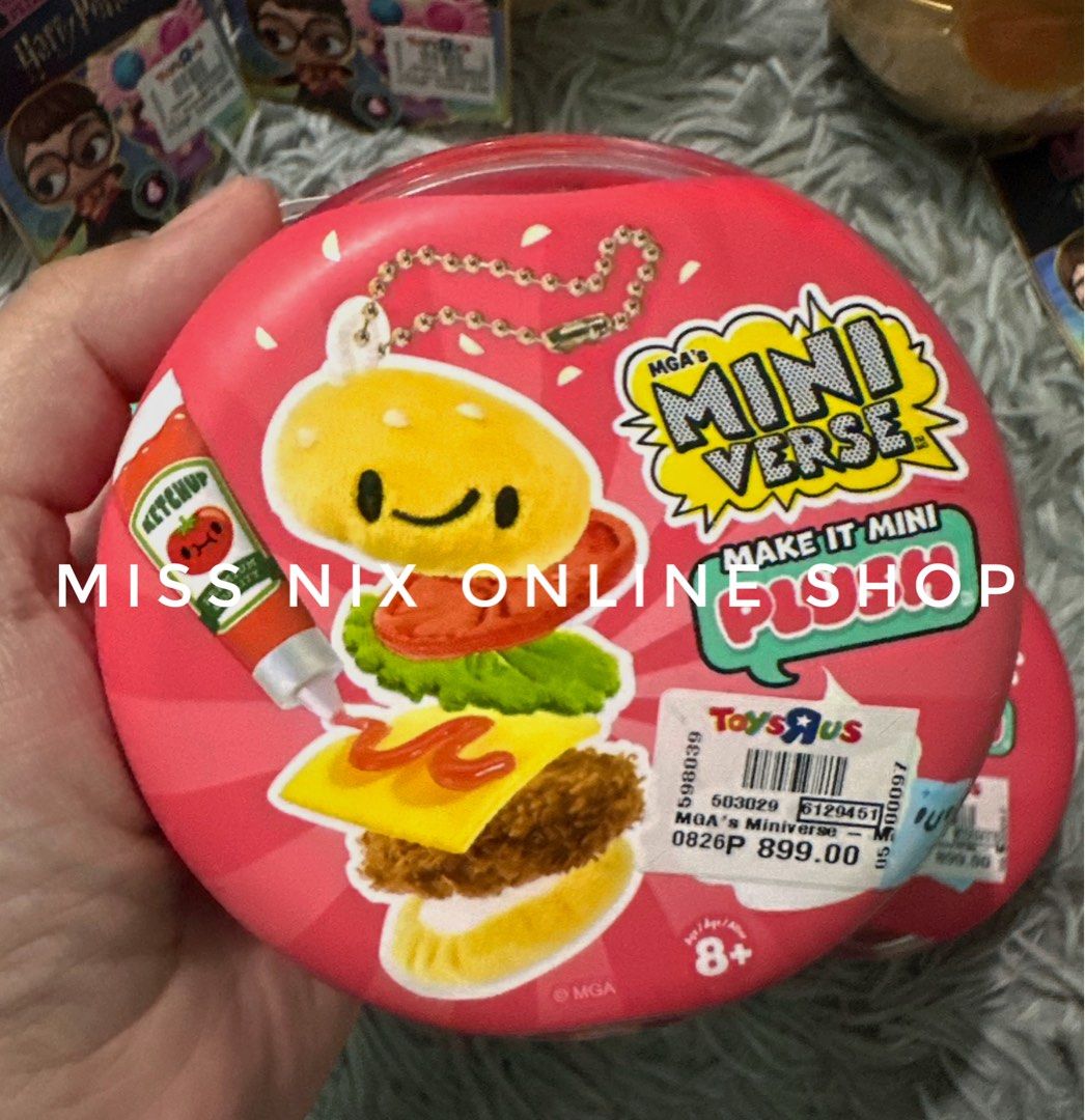 MGA's Miniverse Make It Mini Plush Burger Toy (Category: Plushies & Soft Toys) located in Mandaluyong City. Submitted by gdnixonlineshop (Listing ID 1463833457, Image 2). Description: - MGA's Miniverse Make It Mini Plush toys - Blind Box - Super cute and collectible - Each comes in its own round tin - Great for gifts or adding to your collection.