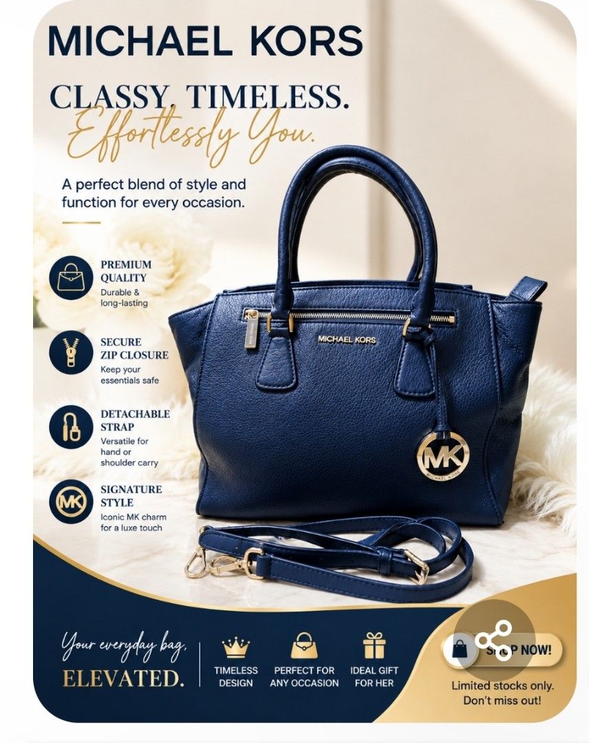Michael kors Original my preloved (Category: Shoulder Bags) located in Manila. Submitted by eliphalet_983 (Listing ID 1463926946, Image 2). Description: original MK Personal use. sa Hongkong MK Shop po binili. Navy blue.2 way well used po. check na lang sa pictures. pick up,delivery fee sagot ni buyer. cashG payment ,first. salamat po.