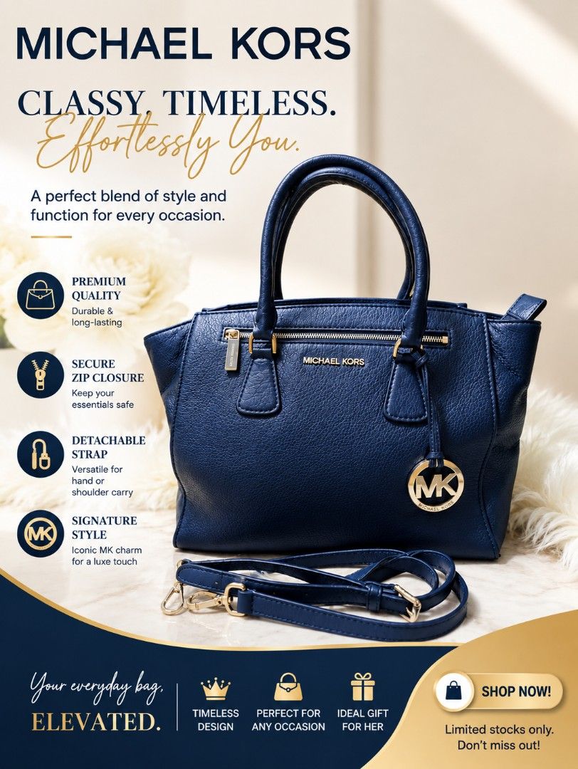 Michael kors Original my preloved (Category: Shoulder Bags) located in Manila. Submitted by eliphalet_983 (Listing ID 1463926946, Image 1). Description: original MK Personal use. sa Hongkong MK Shop po binili. Navy blue.2 way well used po. check na lang sa pictures. pick up,delivery fee sagot ni buyer. cashG payment ,first. salamat po.