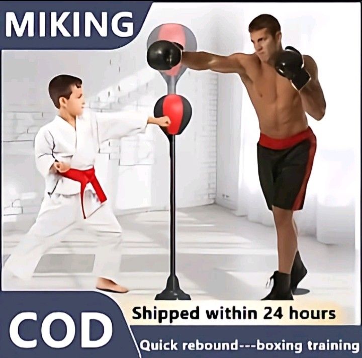 MIKING Double End Speed Punching Bag for Boxing Training (Category: Combat Sports) located in Angeles City. Submitted by miles.quiamzon (Listing ID 1463771648, Image 1). Description: - Great for stress relief and fast rebound training. - Easy to install and space-saving. - No need for sand or water filling. - Strong suction cup base ensures stability. - Train anytime, anywhere – perfect for home workouts..