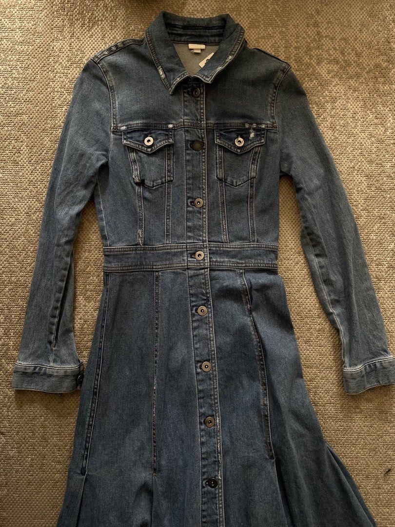 Miss Sixty Denim Button-Up Midi Dress (Category: Dresses) located in Manila. Submitted by rei.ocn (Listing ID 1463848540, Image 1). Description: - Long sleeve denim dress - Button-up front with collar - Fitted waist with a flared midi skirt - Two chest pockets - Distressed details on collar and pockets - Ideal for casual wear.