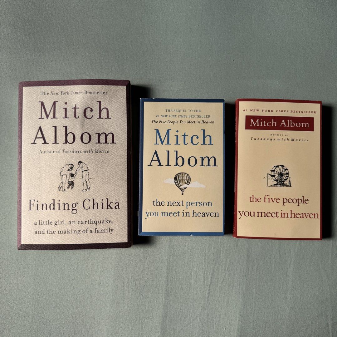 Mitch Albom books (Category: Storybooks) located in Pasig City. Submitted by madebyclaive (Listing ID 1463744296, Image 1). Description: Mitch Albom bundle price: 1,000 If per piece: - Finding chika (500) - The five people we meet in heaven (300) - The next person you meet in heaven (300) direct j&t available every thursday only :) .
