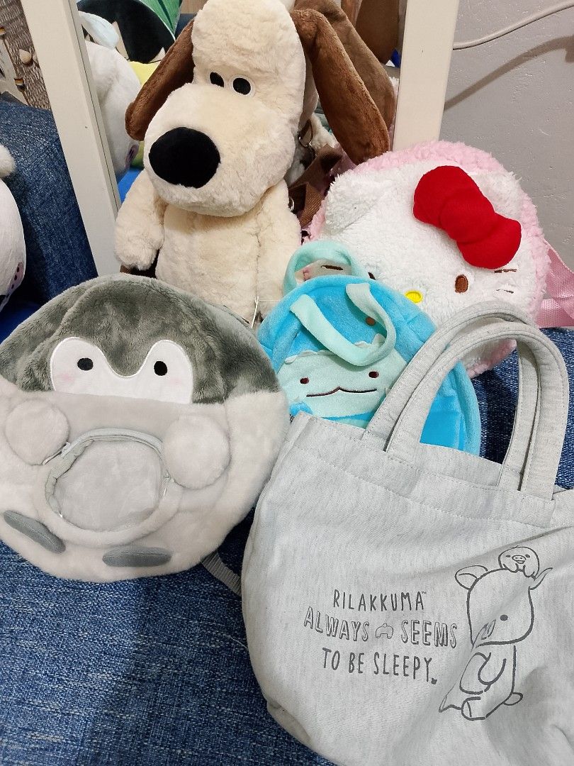 Mix charactered bags -5pcs (Category: Tote Bags) located in La Trinidad. Submitted by honeysplushies2 (Listing ID 1463909797, Image 1). Description: mix charactered no flaws like new conditions .