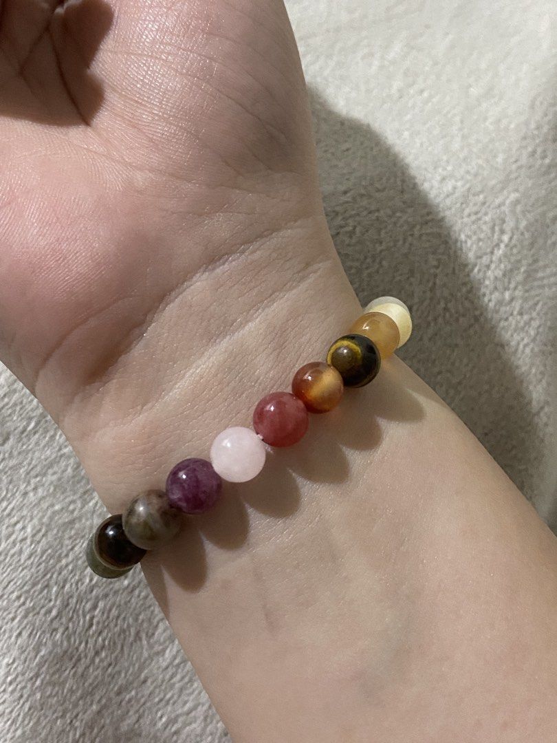 Mix Crystal Beaded Bracelet (Category: Bracelets) located in Quezon City. Submitted by vchristineandrea (Listing ID 1463876231, Image 3). Description: * 🐯 Tiger’s Eye — confidence, courage, focus, motivation, protection * 🍀 Aventurine — luck, prosperity, opportunities, growth * 🧡 Calcite — energy, motivation, emotional balance * 🌊 Aquamarine — calmness, communication, emotional soothing * 💙 Sodalite — intuition, logic, self-expression, balan