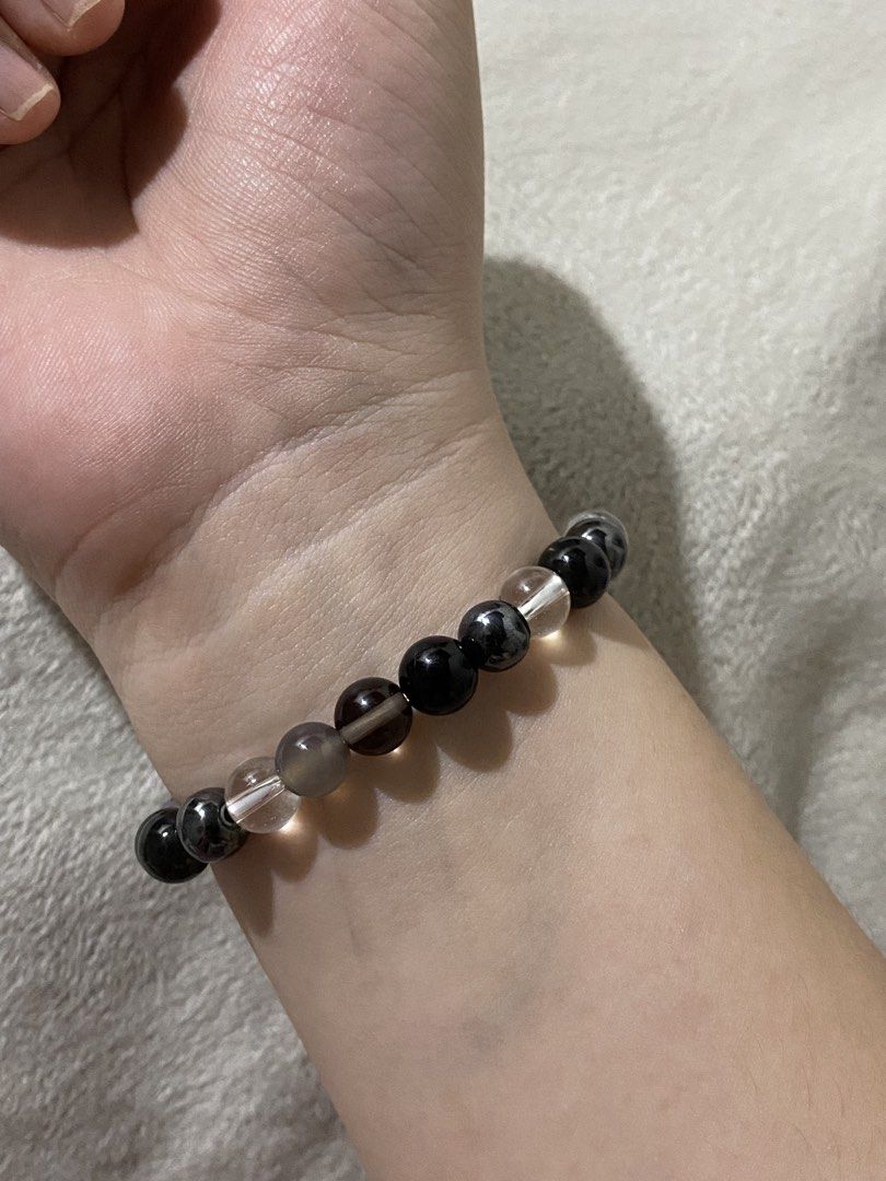 Mix Crystal Beaded Bracelet (Category: Bracelets) located in Quezon City. Submitted by vchristineandrea (Listing ID 1463876667, Image 3). Description: * 🖤 Hematite — Grounding & stability * 🤍 Clear Quartz — Clarity & energy amplification * 🖤 Black Obsidian — Protection * 🩶 Grey Agate — Calmness & emotional balance.