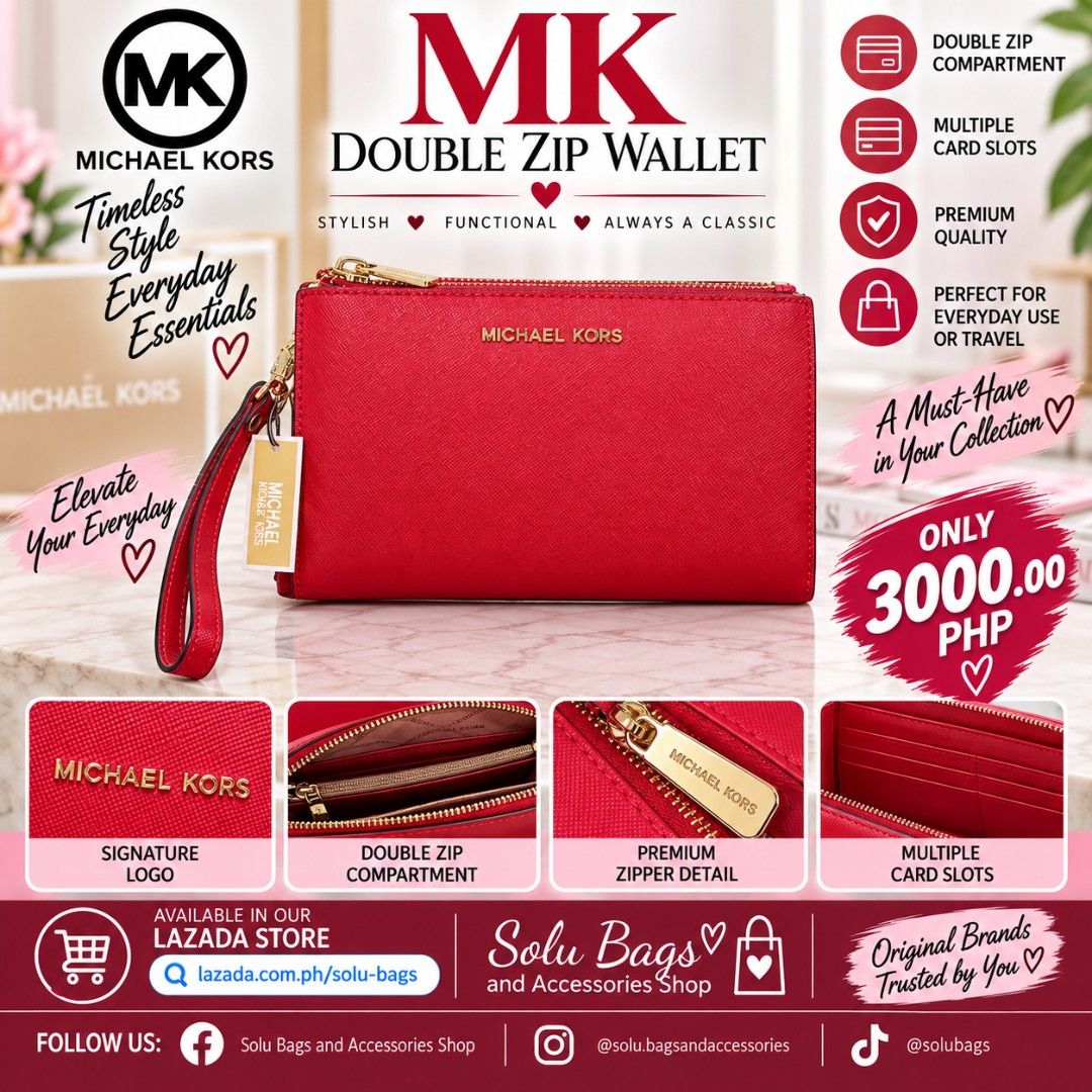 MK Double Zip Wallet (Category: Wallets & Card holders) located in Taguig. Submitted by mommasolu (Listing ID 1463839587, Image 1). Description: ❣️On hand and ready to ship ❣️All items are original and authentic from 🇺🇸 Shipping: J&T or Laz check out ‼️Same Day Shipping via GrabExpress or Lalamove for Metro Manila (payment first) ‼️COD option available for Laz check out MOP: GCash and Bank Transfer via BPI or GoTyme Follow our socials: FB 👉 So