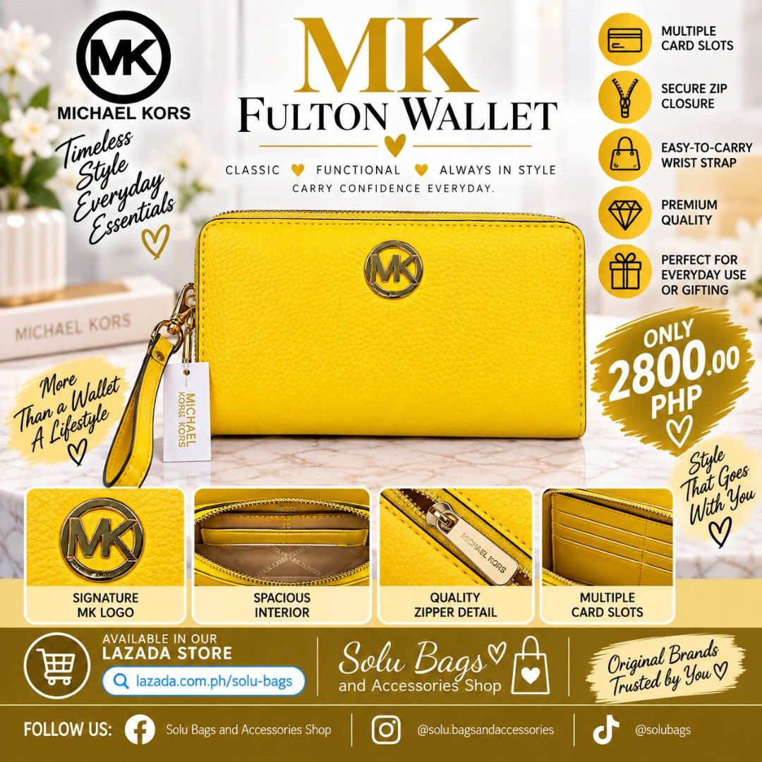 MK Fulton Wallet (Category: Wallets & Card holders) located in Taguig. Submitted by mommasolu (Listing ID 1463838833, Image 1). Description: ❣️On hand and ready to ship ❣️All items are original and authentic from 🇺🇸 Shipping: J&T or Laz check out ‼️Same Day Shipping via GrabExpress or Lalamove for Metro Manila (payment first) ‼️COD option available for Laz check out MOP: GCash and Bank Transfer via BPI or GoTyme Follow our socials: FB 👉 Solu B