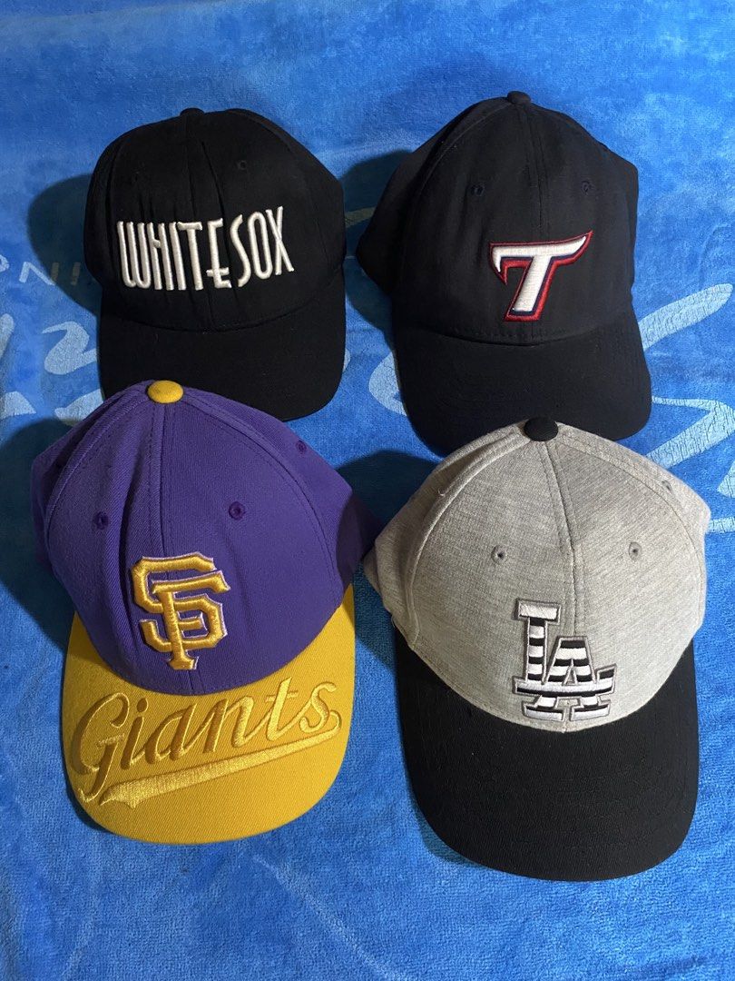 MLB Baseball Caps - White Sox, Giants, Dodgers, Texas Rangers (Category: Caps & Hats) located in Cebu City. Submitted by monflor (Listing ID 1463820522, Image 1). Description: - Set of 4 adjustable baseball caps - Designs include: Chicago White Sox, San Francisco Giants, Los Angeles Dodgers, Texas Rangers - Ideal for any baseball fan - Adjustable for a comfortable fit Price each 500 Good condition No issues .