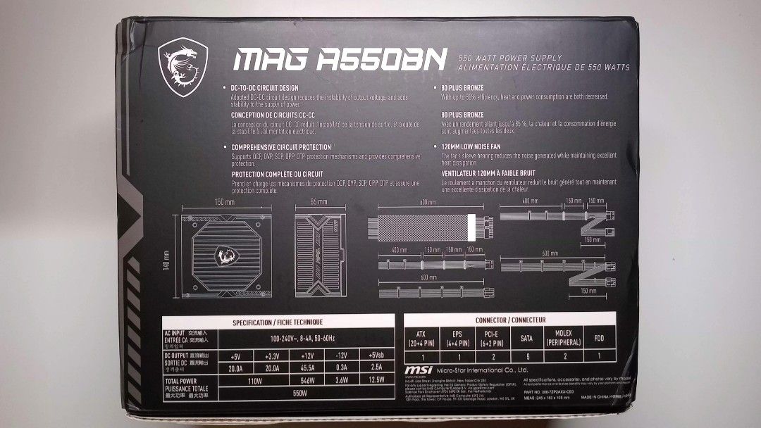 MSI MAG A550BN 550W 80+ Bronze (Category: Computer Parts) located in Cebu City. Submitted by jstine.co (Listing ID 1463907455, Image 2). Description: - Cebu City - Opened & Tested Only - No issue - RFS: Decided not to continue building a PC.