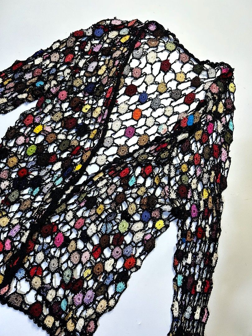 Multi-Color Crochet Cover-up Top (Category: Longsleeves) located in Marikina City. Submitted by wearablearttt (Listing ID 1463931460, Image 2). Description: 𖨆 LAID FLAT MEASUREMENTS L 21.5 ‎W 13.5-15.
