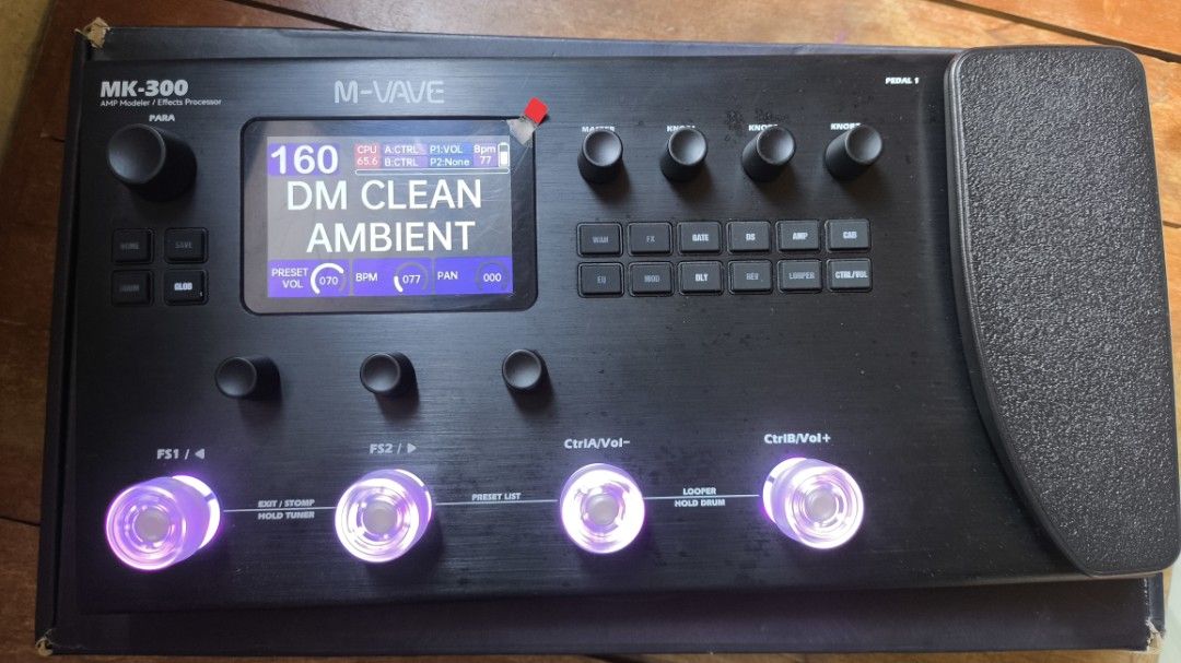 M-Wave MK-300 Amp Modeler/Effects Processor Guitar Pedal (Category: Musical Instruments) located in Taguig. Submitted by chesuteru (Listing ID 1463744823, Image 2). Description: - M-Wave MK-300 Guitar Amp Modeler & Effects Processor - Built-in Expression Pedal - Looper Function Included - Numerous Presets for Diverse Tones - Extensive Sound-Shaping Controls - Comes in Original Packaging with Foam Inserts - Ideal for Guitarists Seeking Versatility