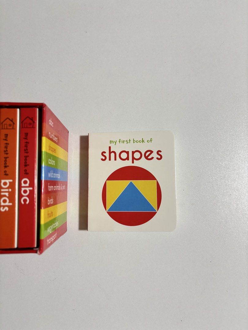 My First Book Set - 10 Early Learning Board Books (Category: Children's Books) located in Meycauayan. Submitted by jekwaki (Listing ID 1463929333, Image 2). Description: Set of 10 'my first book of' board books for little ones. Topics include shapes, abc, birds, numbers, farm animals & pets, fruits, vegetables, colors, transport, and wild animals. Great for toddlers learning new things. Sturdy board pages..