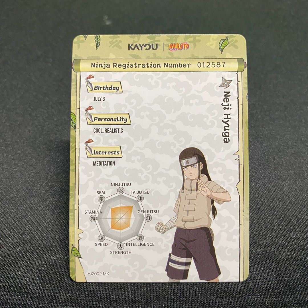 NARUTO KAYOU - NEJI HYUGA SUPER RARE (Category: Raw Singles) located in Taguig. Submitted by secrethideout_official (Listing ID 1463914621, Image 2). Description: Naruto Kayou - Neji Hyuga Super Rare (SR) ✅ firm price ✅ ignoring LP inquiry Location: Taguig📍 Shipping: J&T | LBC | Lalamove Payment: Gcash | Bank Transfer.