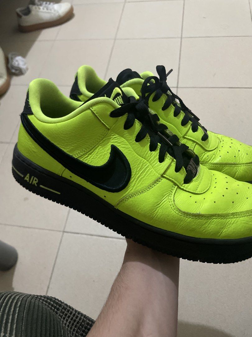 Nike Air Force 1 Low Volt Black (Category: Sneakers) located in Marikina City. Submitted by juswashhh (Listing ID 1463927213, Image 1). Description: - Volt yellow Nike Air Force 1s - Black swoosh and sole - Classic Air Force 1 silhouette - Lace-up closure - Shows creasing on toe box and general signs of wear - Ideal for everyday wear.