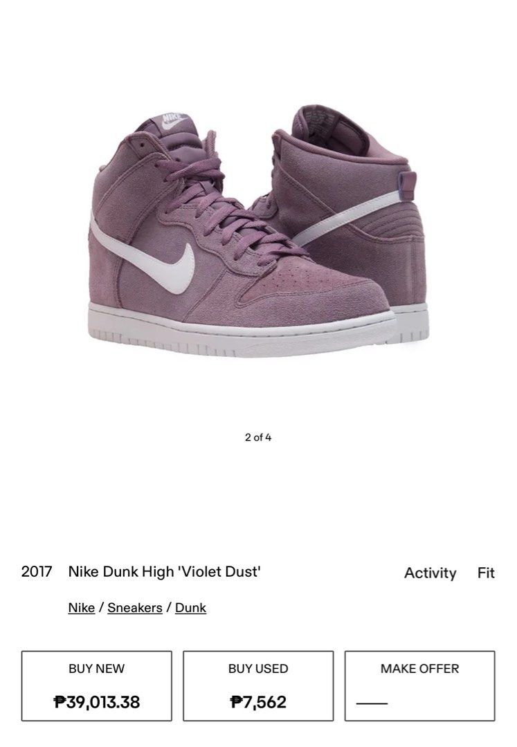 Nike Dunk High Violet Dust (Category: Sneakers) located in Taytay. Submitted by leanmark103093 (Listing ID 1463866821, Image 1). Description: Naykee Dunk High Violet Dust Size 9.5 Good Condition Check Photos 2k Shipped.