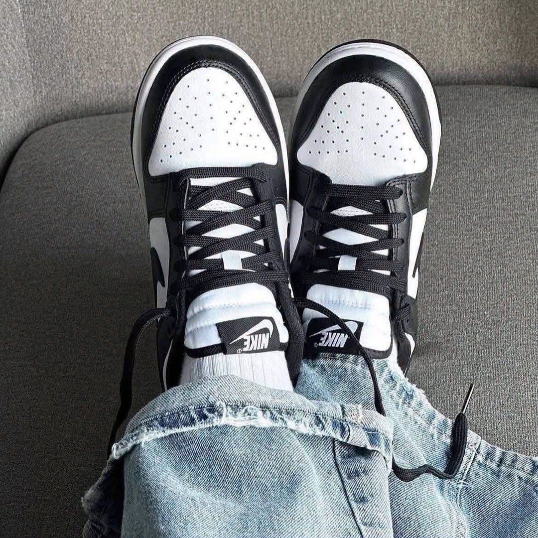 Nike Dunk Low Black White Panda (Category: Sneakers) located in Agdangan. Submitted by chano11339 (Listing ID 1463844791, Image 3). Description: - Classic black and white Nike Dunks - Low top silhouette - Leather upper with toe box perforations - Iconic Nike swoosh on the side - A must-have staple for any sneaker collection - Great for casual wear and styling outfits - Includes original box.