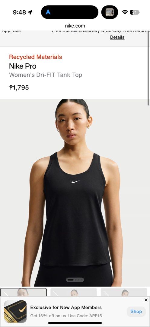 Nike Pro dri-fit tank top (Category: Activewear) located in Manila. Submitted by v2024 (Listing ID 1463752337, Image 1). Description: Medium .