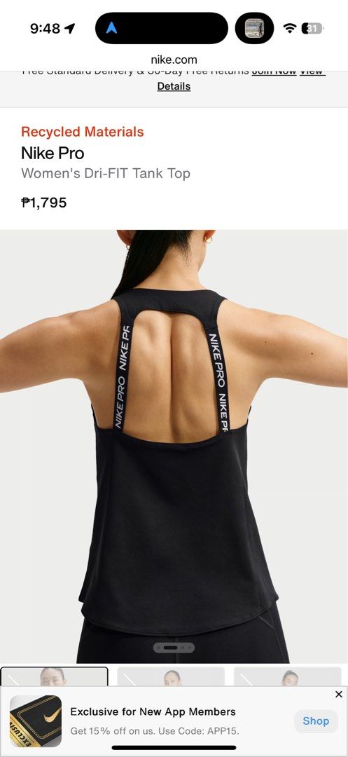 Nike Pro dri-fit tank top (Category: Activewear) located in Manila. Submitted by v2024 (Listing ID 1463752337, Image 2). Description: Medium .