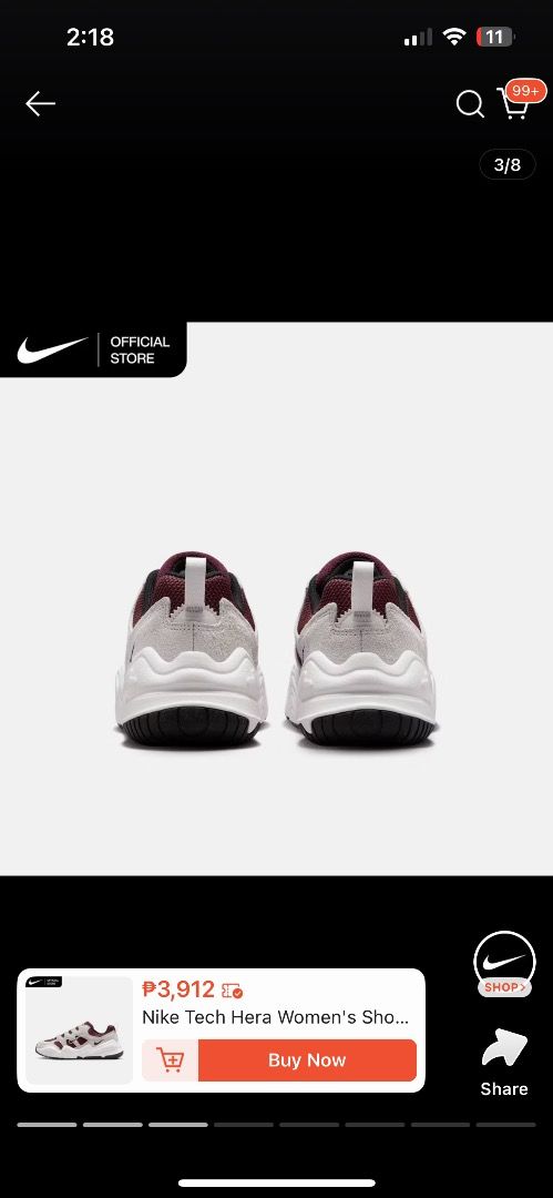Nike tech hera (rfs: wrong size) (Category: Sneakers) located in Cabuyao City. Submitted by dayanalagmanmolina (Listing ID 1463927353, Image 3). Description: - Brand: Nike - Model: Tech Hera Women's Shoes - Color: Burgundy Crush - Size: US 6.5 - Condition: Excellent, like new (Reason for Selling: Wrong Size) - Features: Stylish chunky sneaker design, premium materials, suitable for everyday wear..