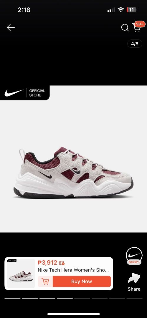 Nike tech hera (rfs: wrong size) (Category: Sneakers) located in Cabuyao City. Submitted by dayanalagmanmolina (Listing ID 1463927353, Image 1). Description: - Brand: Nike - Model: Tech Hera Women's Shoes - Color: Burgundy Crush - Size: US 6.5 - Condition: Excellent, like new (Reason for Selling: Wrong Size) - Features: Stylish chunky sneaker design, premium materials, suitable for everyday wear..