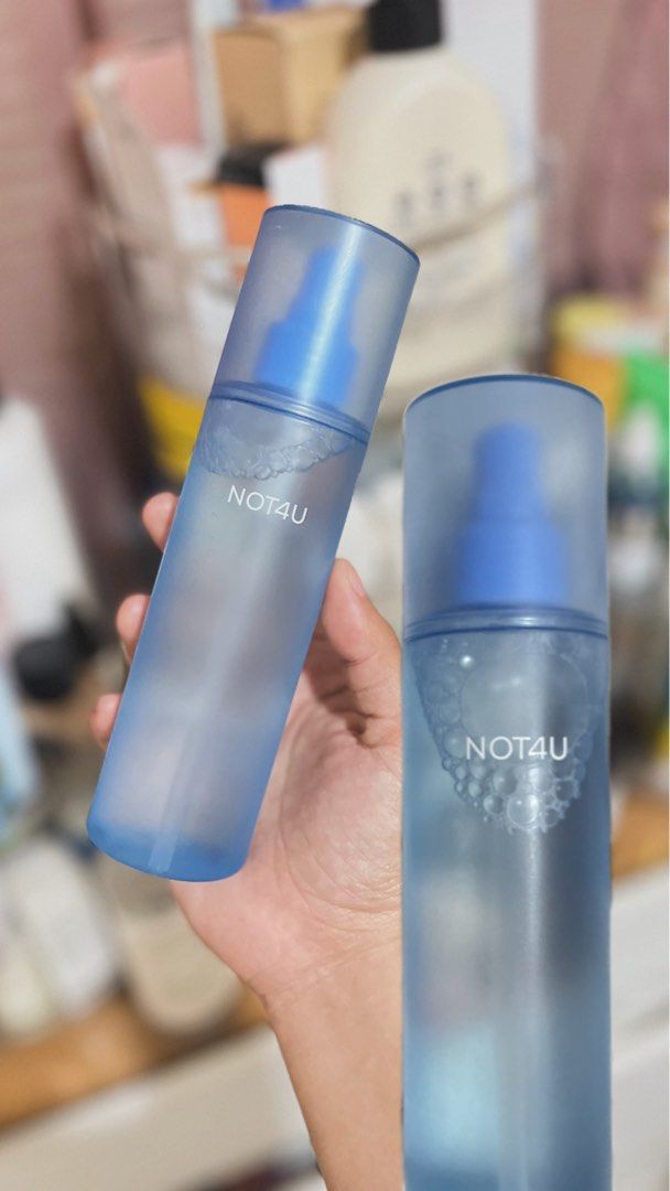NOT4U Toner Mist (Category: Face Care) located in Bacolod City. Submitted by vintage_vogue6100 (Listing ID 1463788066, Image 1). Description: - Refreshing toner mist for all-day use. - Comes in a stylish blue frosted bottle. - Features a convenient pump dispenser for even mist application. - Compact and easy to carry for on-the-go refreshment. - Leaves your skin feeling revitalized..