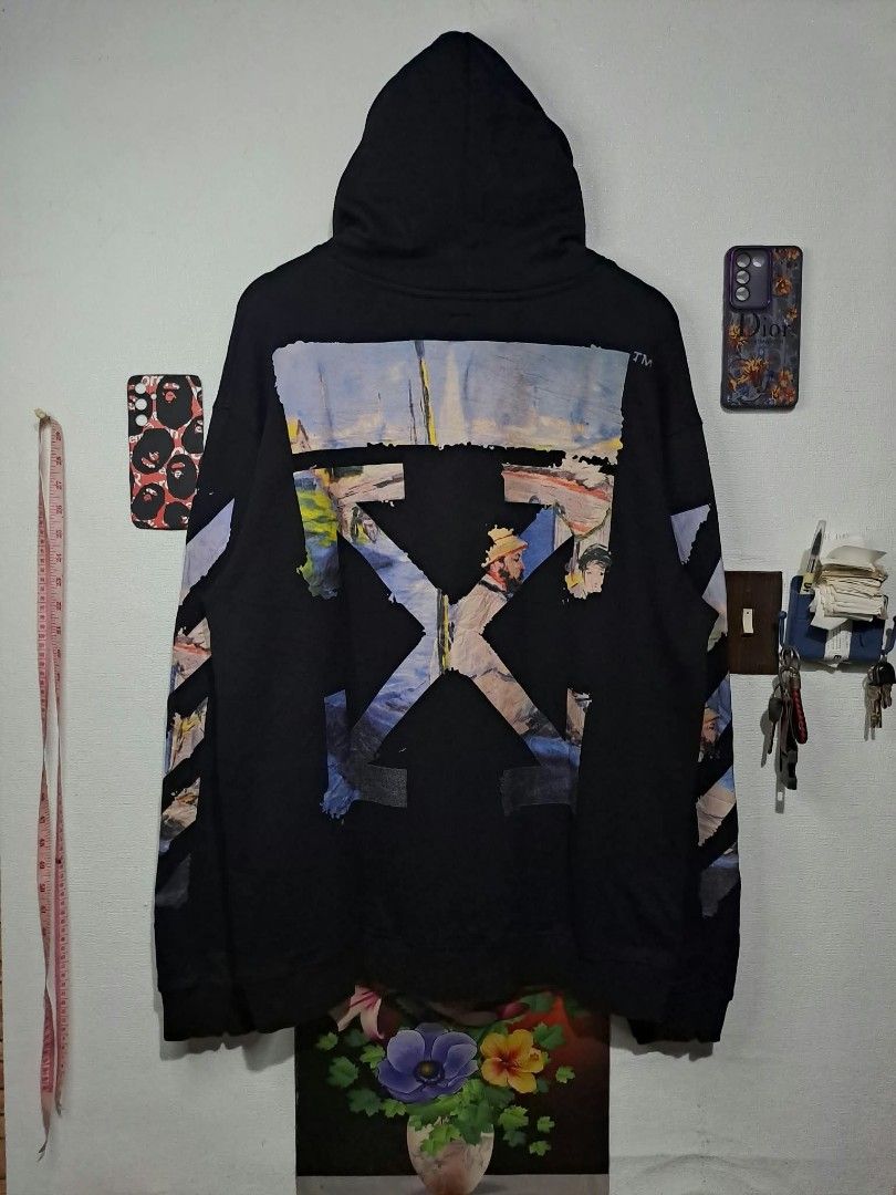 Off White Monet Refined Arrow Hoodie (Category: Luxury Apparel) located in Quezon City. Submitted by yaseen73 (Listing ID 1463904197, Image 1). Description: Off White SS19 impressionism Monet Arrow Oil Painting Graphics on the Back and Sleeves Wearing Size : Large Width 24 Length 29 Nearly New Condition Pre - Owned Courier : J&T Lalamove MOP : G C A S H B A N K T R A N S F E R Seller's Location : 📍Brgy. Pansol, Q.C.